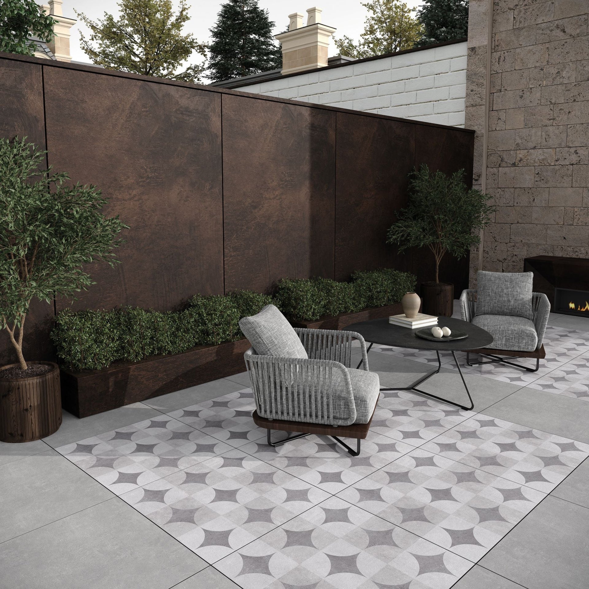 Bodrum Circle Decor 600mm x 600mm Outdoor 20mm Tile