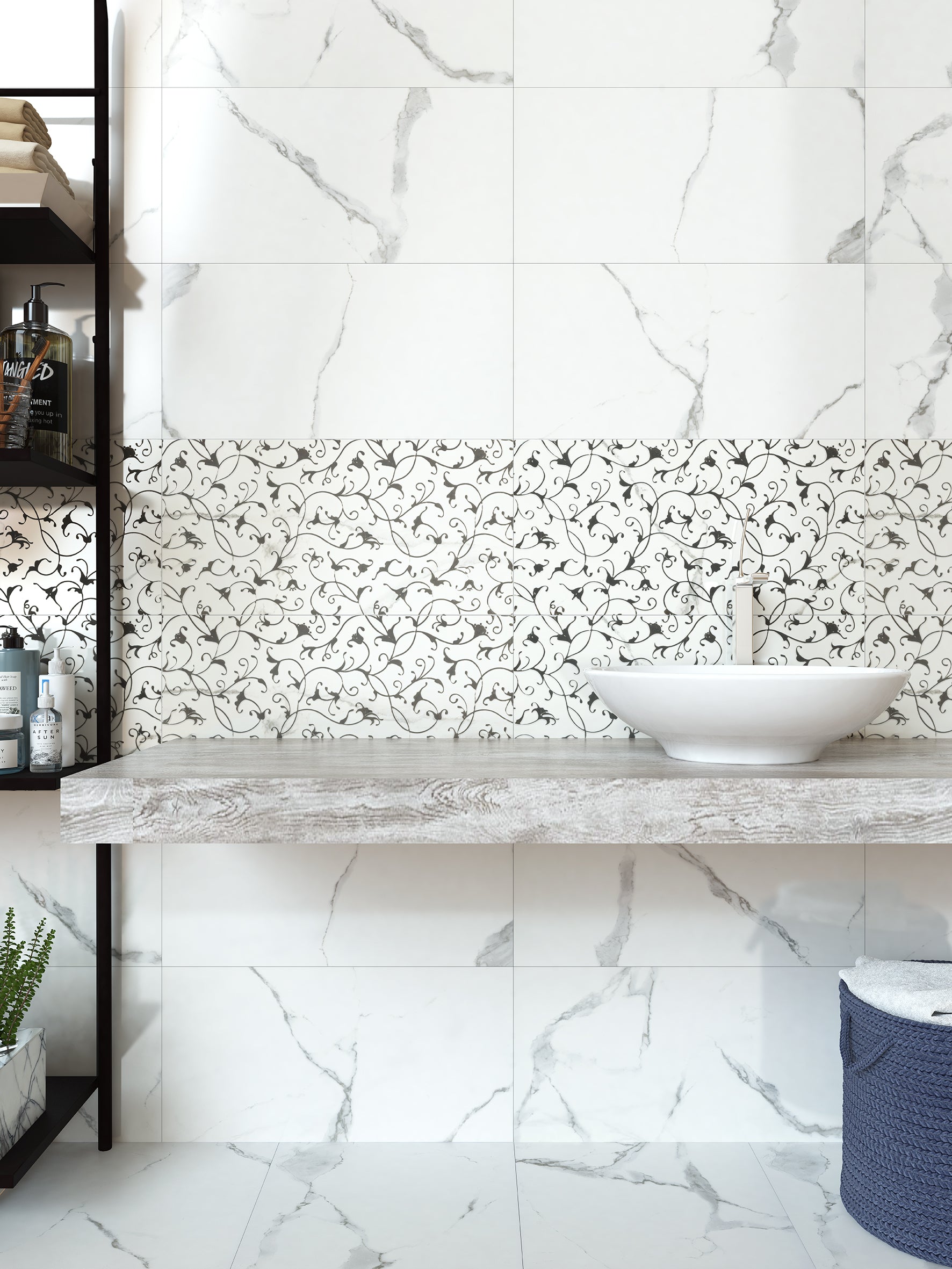 Emily White Carrara 600mm x 300mm Tile