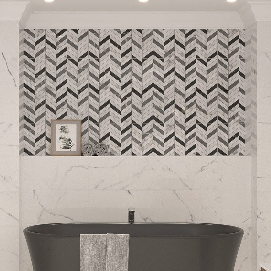 Fontwell Carrara White Geo Decor Tile
