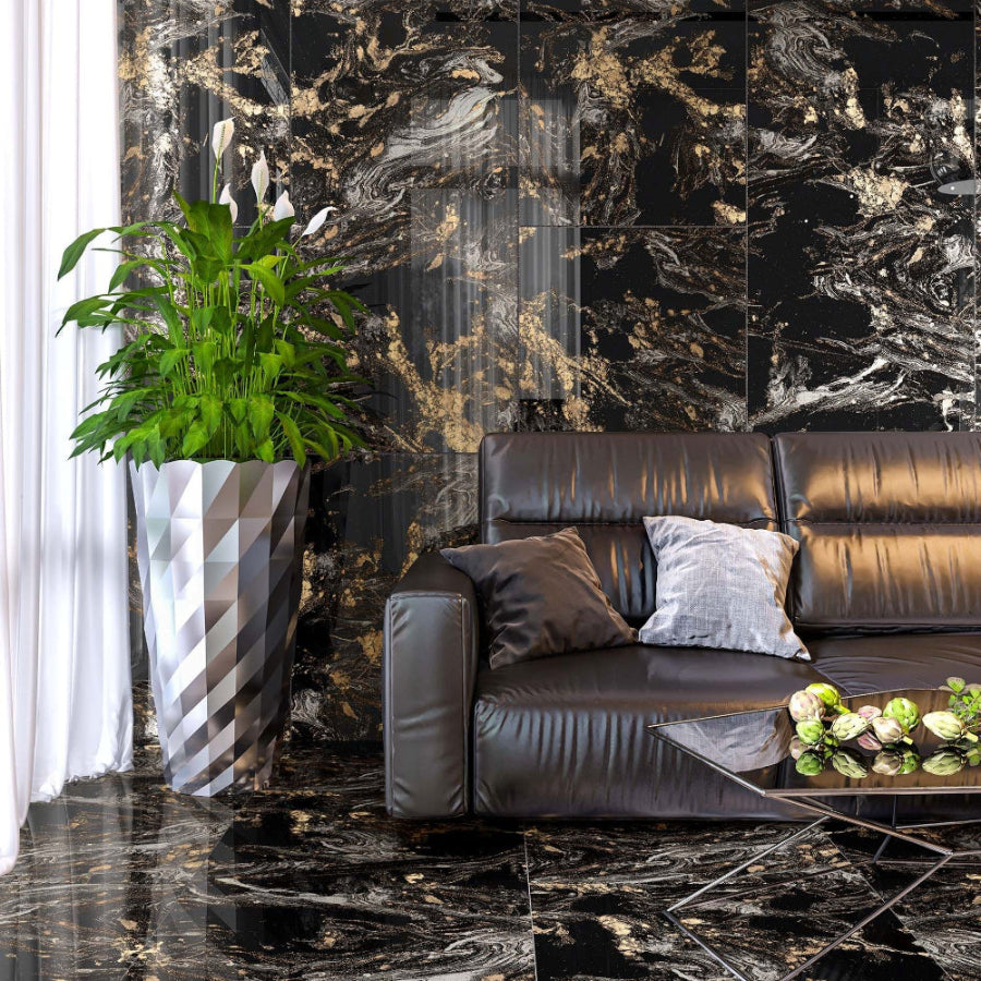 Kingsdown Black Polished 1200mm x 600mm Tile