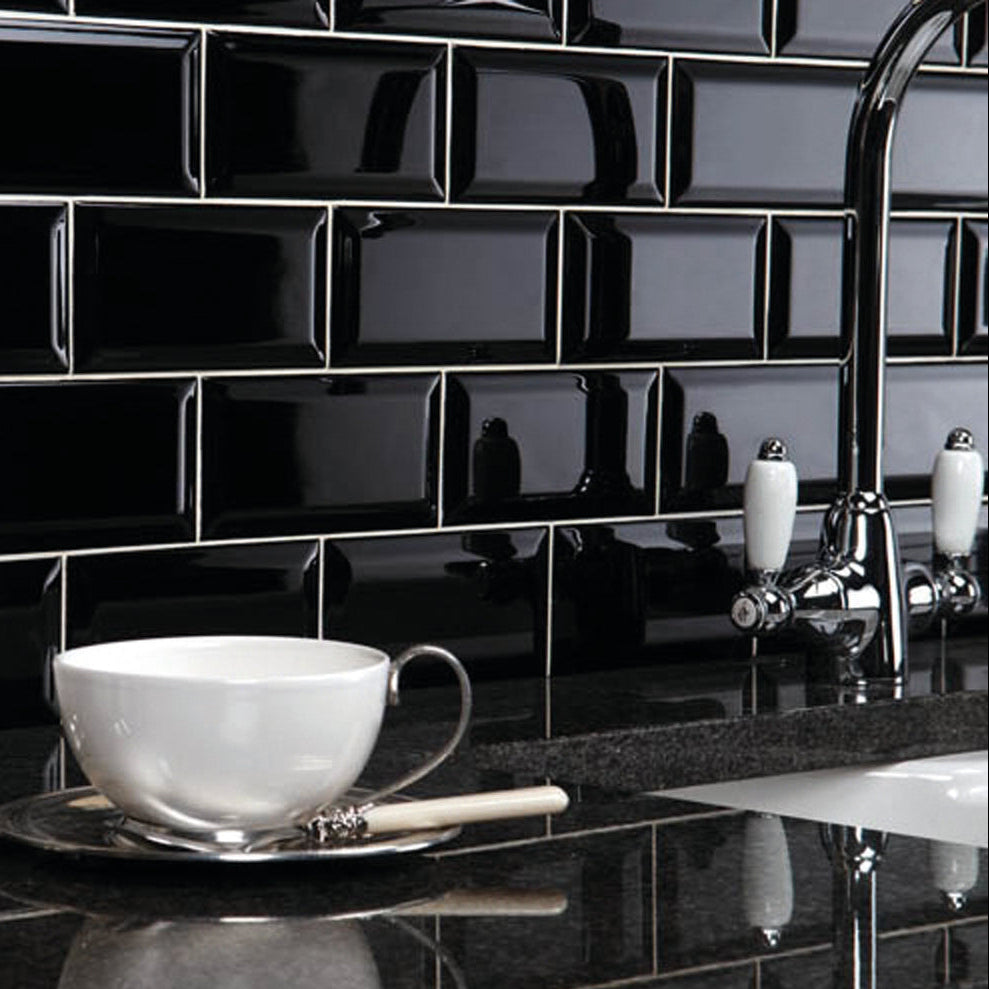 Black metro tiles on kitchen splashback-kitchen