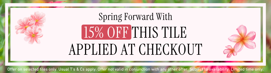 Promotional banner with flowers and text overlay for a discount offer.