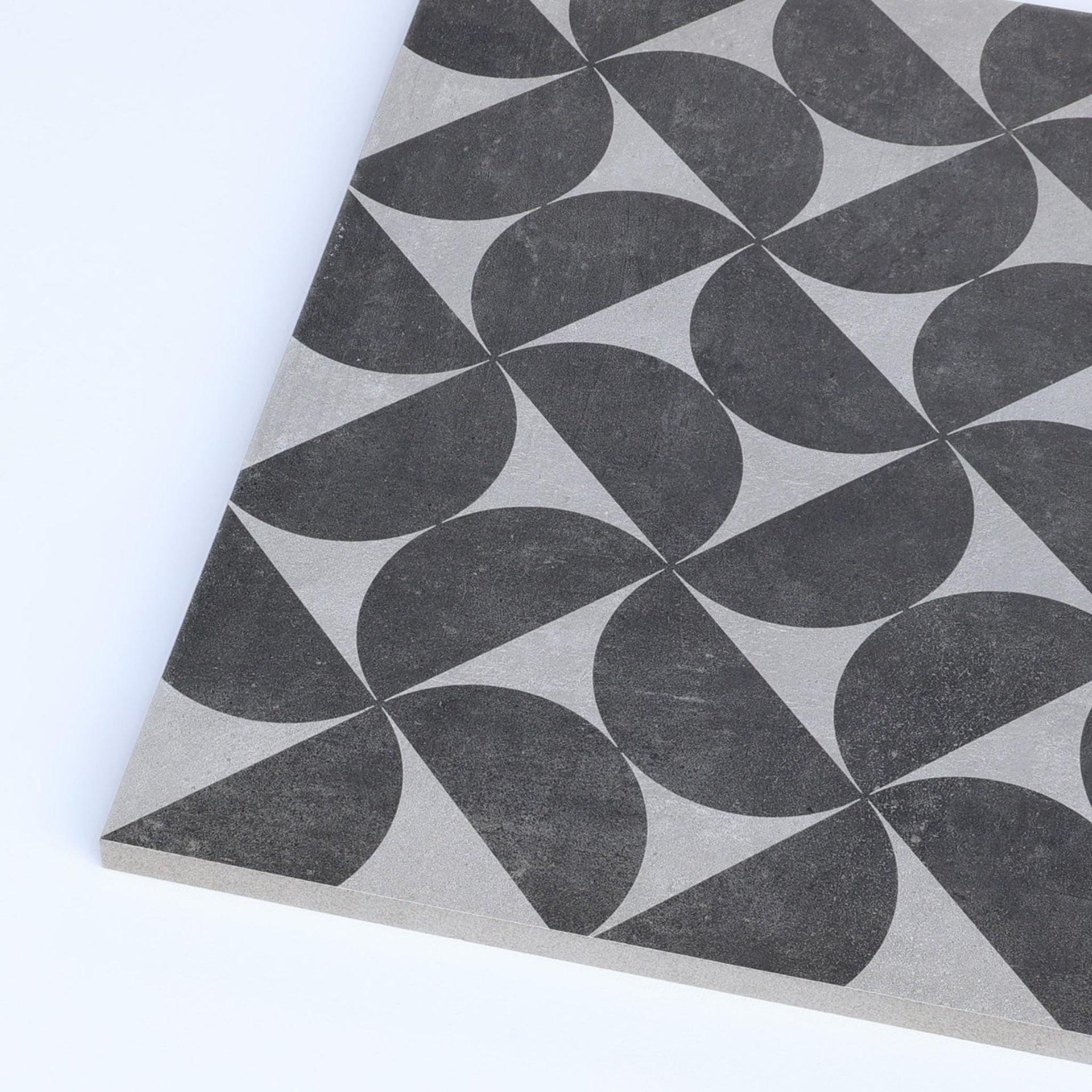 angle shot of Bodrum Eclips geometric tile pattern with dark grey and light grey colour