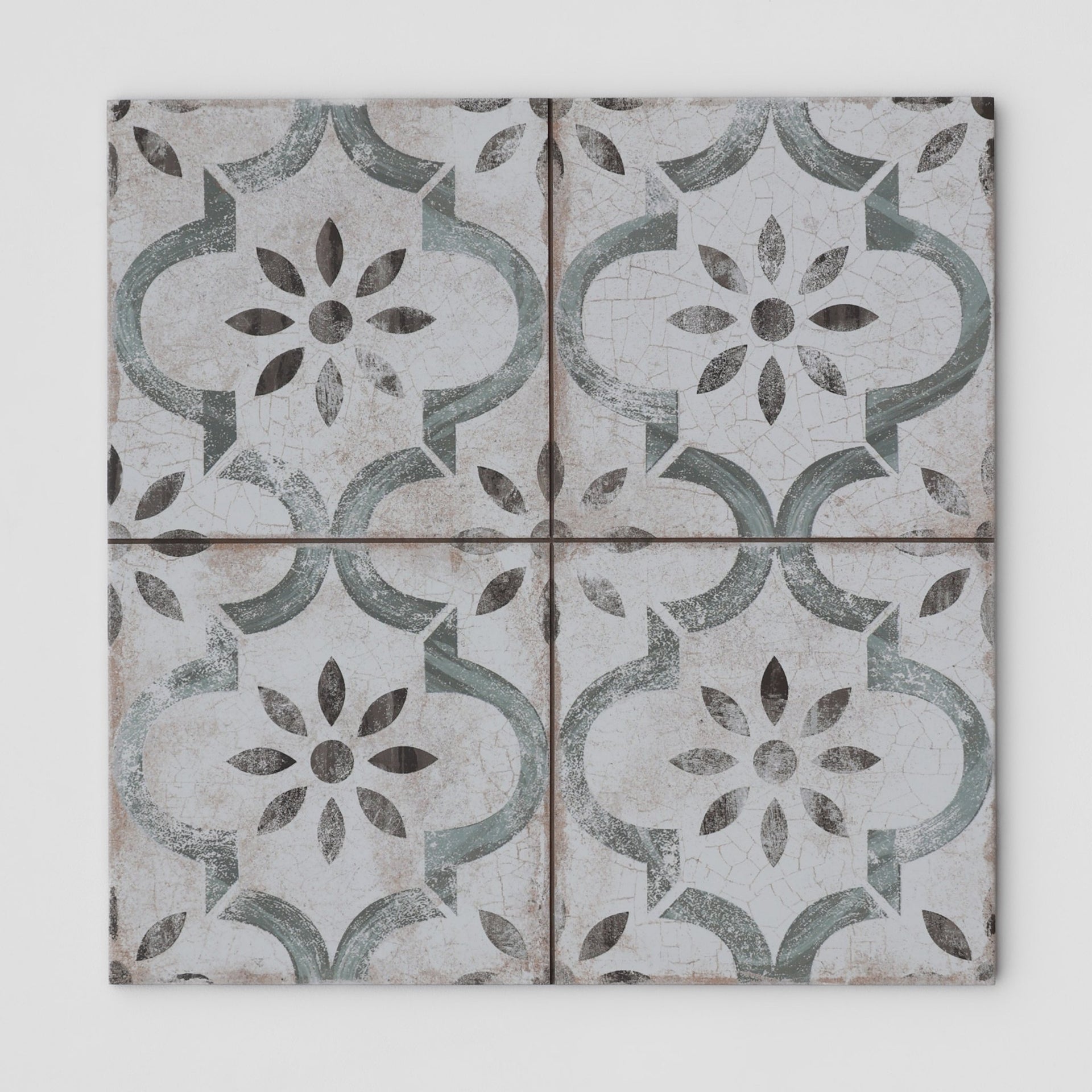 classique muted green patterned wall and floor tile