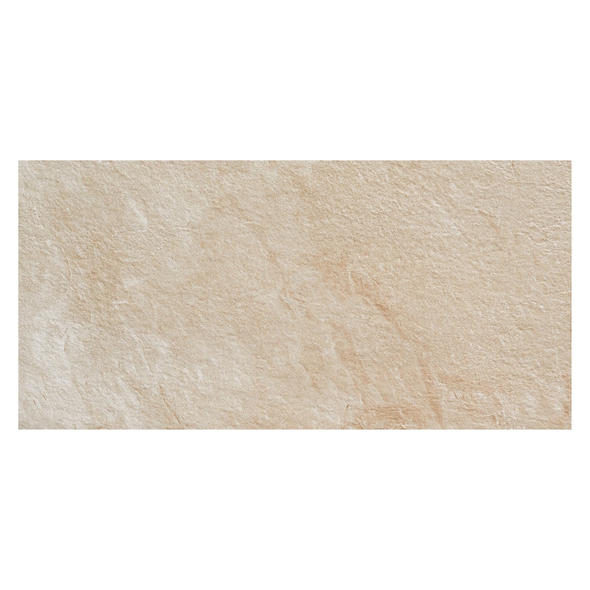 monumental ivory stone-effect beige tile on a white background