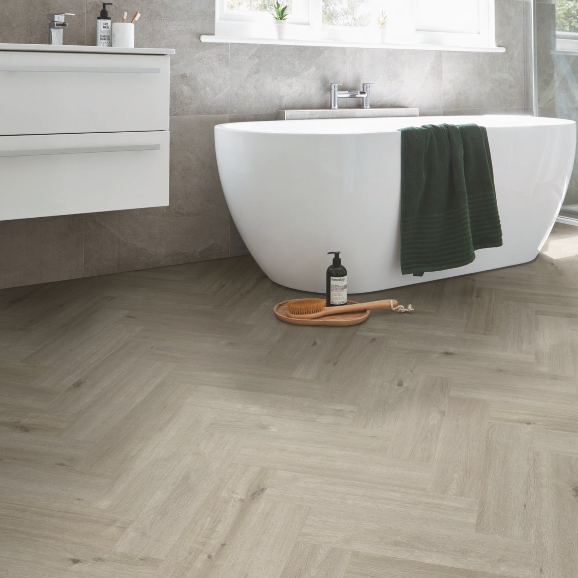Monza Greige Oak Herringbone LVT Pack